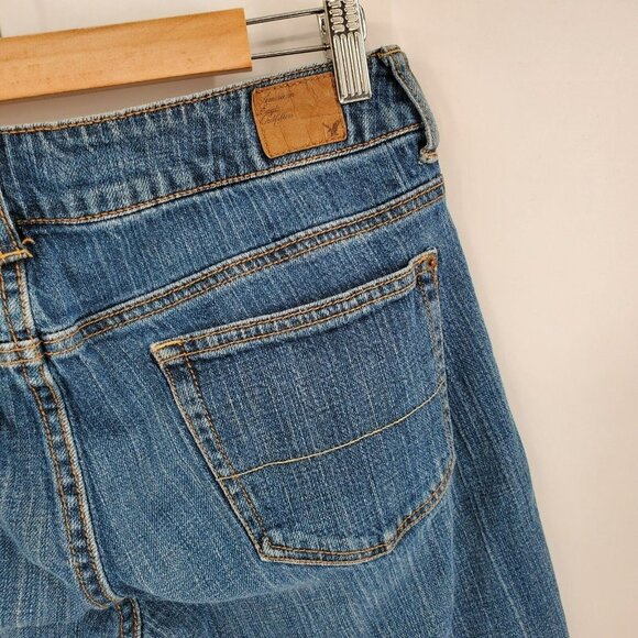 American Eagle Womens Boy Fit Jeans Sz 8 Medium Wash Mid Rise Denim Stretch - Picture 9 of 11